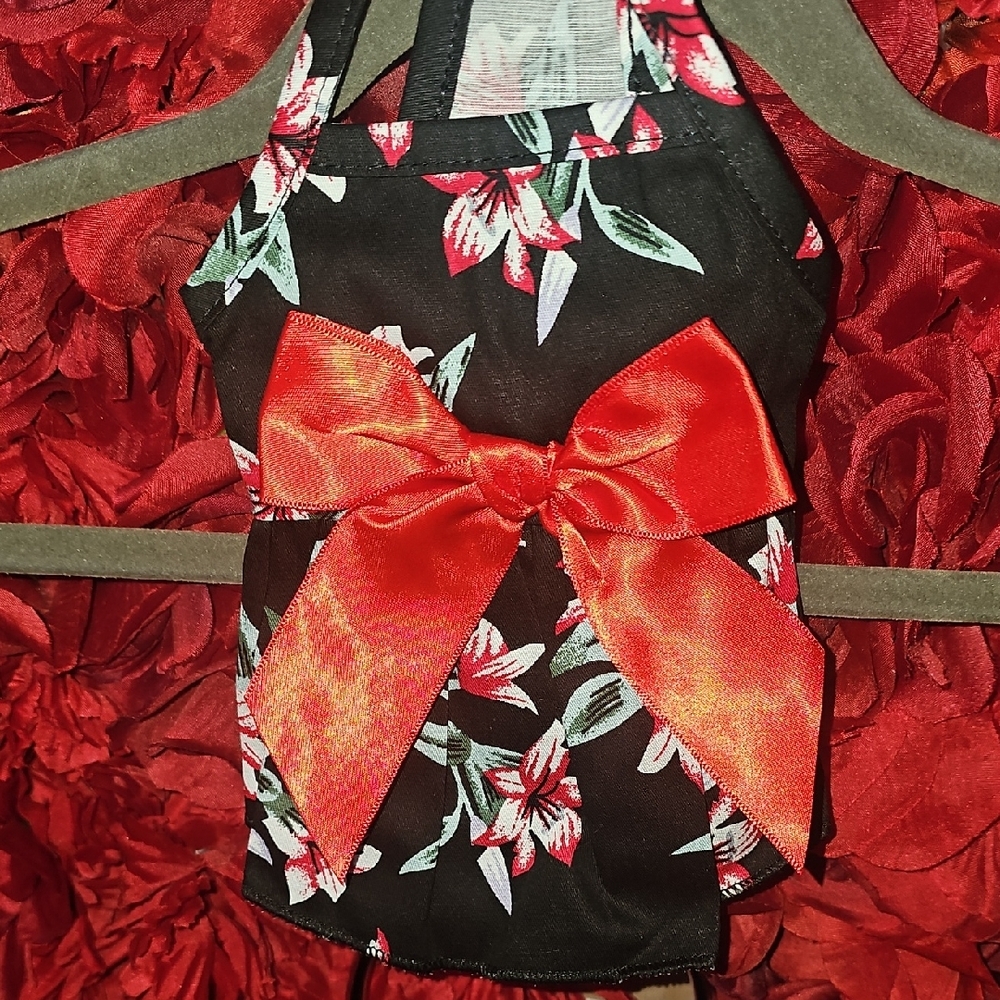 Floral Black and Red Dog Dress Size Xsmall